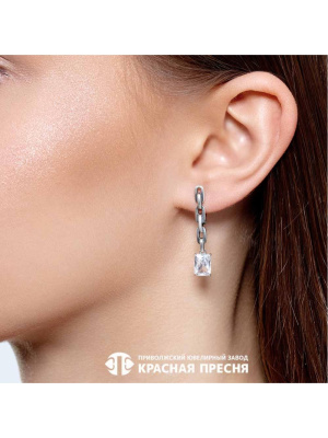 Серьги серебро 925 пробы, покрытие - оксидирование, вставка - фианит (недрагоценный камень)