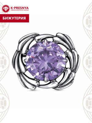 Брошь бижутерия, покрытие - серебрение с оксидированием, вставка - фианит (недрагоценный камень)