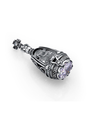 Подвеска бижутерия, покрытие - серебрение с оксидированием, вставка - стекло ювелирное preciosa, фианит (недрагоценный камень)