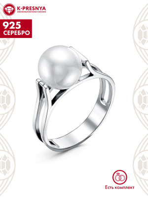 Кольцо серебро 925 пробы, покрытие - оксидирование, вставка - имитация жемчуга