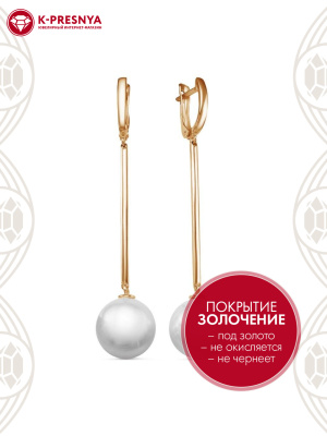 Серьги серебро 925 пробы, покрытие - золочение, вставка - имитация жемчуга