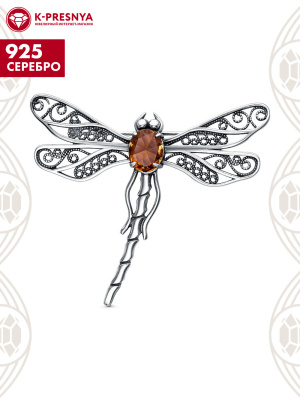 Брошь серебро 925 пробы, покрытие - оксидирование, вставка - искусственный султанит