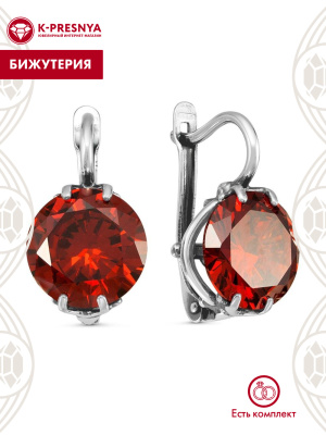 Серьги бижутерия, покрытие - серебрение с оксидированием, вставка - фианит (недрагоценный камень)