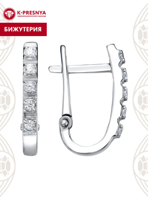 Серьги бижутерия, покрытие - платинирование, вставка - фианит (недрагоценный камень)