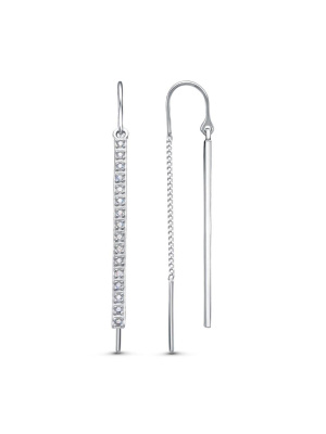 Серьги серебро 925 пробы, покрытие - родирование, вставка - фианит (недрагоценный камень)