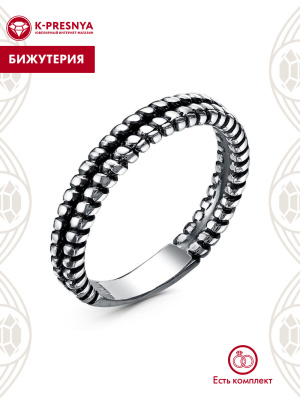 Кольцо бижутерия, покрытие - серебрение с оксидированием, без вставок