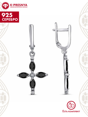 Серьги серебро 925 пробы, покрытие - платинирование, вставка - фианит (недрагоценный камень)