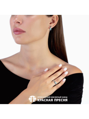 Серьги серебро 925 пробы, покрытие - родирование, вставка - фианит (недрагоценный камень)