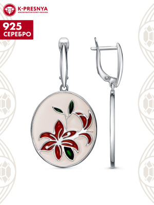 Серьги серебро 925 пробы, покрытие - платинирование, отделка - эмаль, без вставок