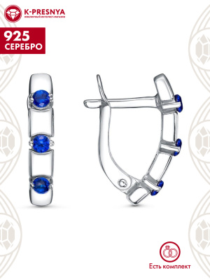 Серьги серебро 925 пробы, покрытие - родирование, вставка - искусственная шпинель