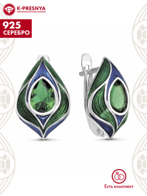 Серьги серебро 925 пробы, покрытие - родирование, отделка - эмаль, вставка - искусственная шпинель