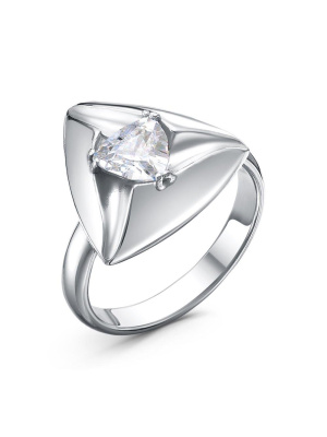 Кольцо бижутерия, покрытие - платинирование, вставка - фианит (недрагоценный камень)