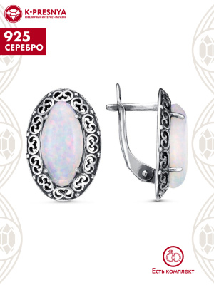 Серьги серебро 925 пробы, покрытие - оксидирование, вставка - искусственный опал