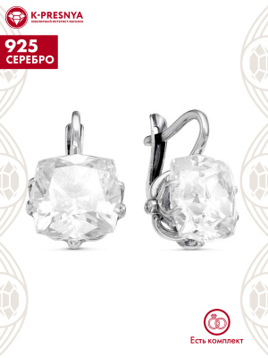Серьги серебро 925 пробы, покрытие - оксидирование, вставка - фианит собственной огранки (недрагоценный камень)