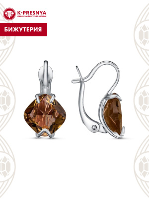 Серьги бижутерия, покрытие - платинирование, вставка - искусственный султанит