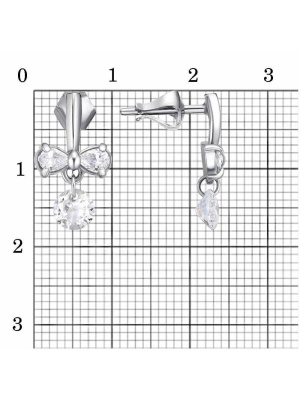 Серьги бижутерия, покрытие - платинирование, вставка - фианит (недрагоценный камень)