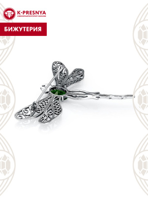 Брошь бижутерия, покрытие - серебрение с оксидированием, вставка - стекло ювелирное