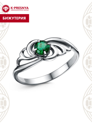 Кольцо бижутерия, покрытие - серебрение с оксидированием, вставка - искусственная шпинель