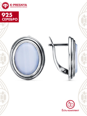 Серьги серебро 925 пробы, покрытие - оксидирование, вставка - искусственный агат белый