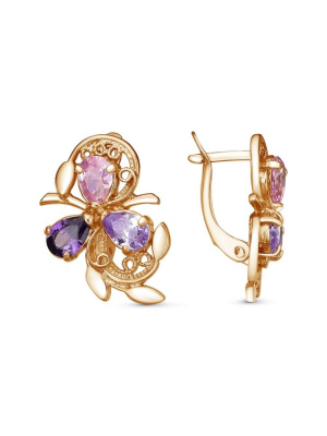 Серьги бижутерия, покрытие - золочение, вставка - фианит (недрагоценный камень)