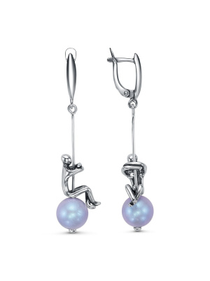 Серьги бижутерия, покрытие - серебрение с оксидированием, вставка - имитация жемчуга