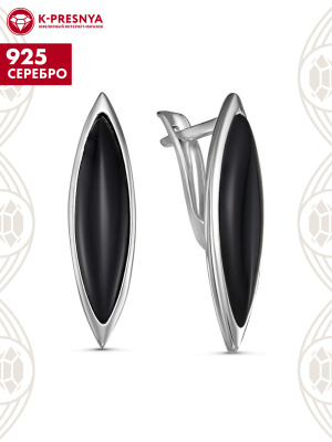 Серьги серебро 925 пробы, покрытие - родирование, вставка - искусственный агат черный