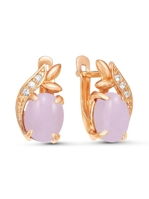 Серьги бижутерия, покрытие - золочение, вставка - искусственный кварц розовый , стекло ювелирное preciosa