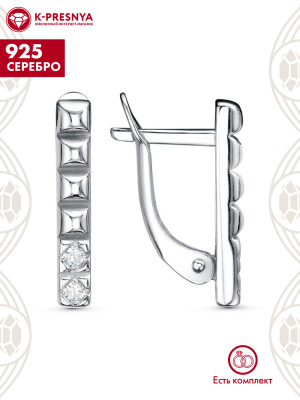 Серьги серебро 925 пробы, покрытие - платинирование, вставка - фианит (недрагоценный камень)