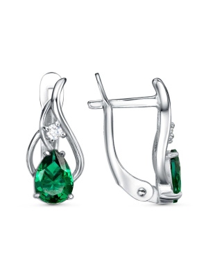 Серьги серебро 925 пробы, покрытие - родирование, вставка - искусственная шпинель, фианит (недрагоценный камень)