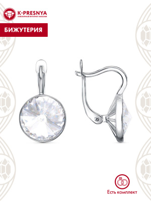 Серьги бижутерия, покрытие - серебрение с оксидированием, вставка - стекло ювелирное preciosa