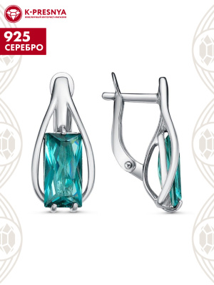 Серьги серебро 925 пробы, покрытие - платинирование, вставка - ситалл собственной огранки