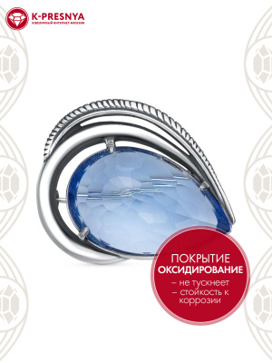 Брошь серебро 925 пробы, покрытие - оксидирование, вставка - стекло ювелирное собственной огранки