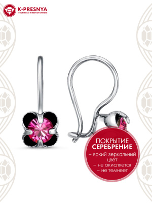 Серьги бижутерия, покрытие - серебрение с оксидированием, вставка - стекло ювелирное preciosa