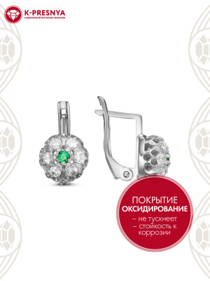 Серьги серебро 925 пробы, покрытие - оксидирование, вставка - искусственная шпинель, фианит (недрагоценный камень)