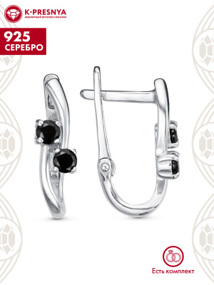 Серьги серебро 925 пробы, покрытие - родирование, вставка - фианит (недрагоценный камень)