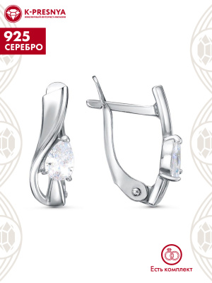 Серьги серебро 925 пробы, покрытие - родирование, вставка - фианит (недрагоценный камень)