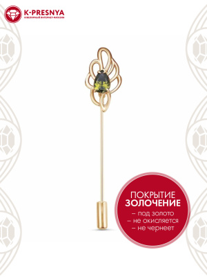 Брошь бижутерия, покрытие - золочение, вставка - фианит (недрагоценный камень)