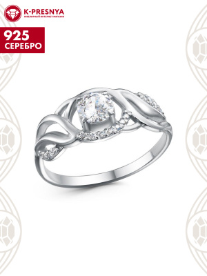 Кольцо серебро 925 пробы, покрытие - родирование, вставка - фианит (недрагоценный камень)