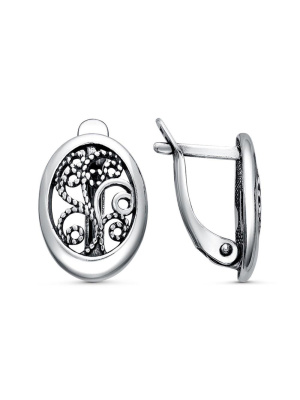 Серьги бижутерия, покрытие - серебрение с оксидированием, без вставок