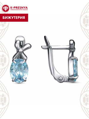 Серьги бижутерия, покрытие - серебрение с оксидированием, вставка - фианит (недрагоценный камень)