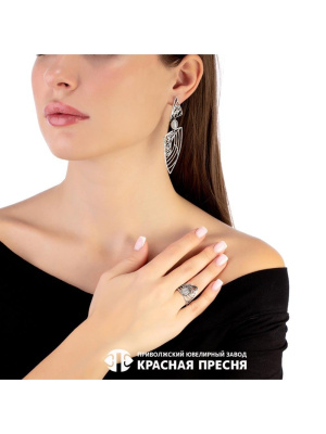 Серьги серебро 925 пробы, покрытие - оксидирование, вставка - искусственный кошачий глаз