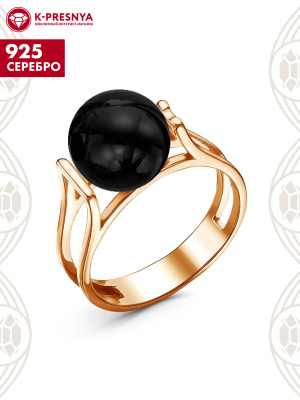 Кольцо серебро 925 пробы, покрытие - золочение, вставка - имитация жемчуга