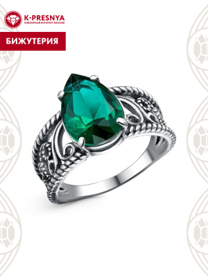 Кольцо бижутерия, покрытие - серебрение с оксидированием, вставка - стекло ювелирное