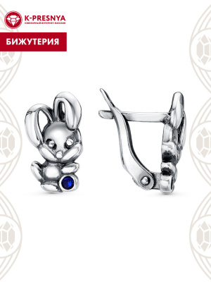 Серьги бижутерия, покрытие - серебрение с оксидированием, вставка - стекло ювелирное preciosa