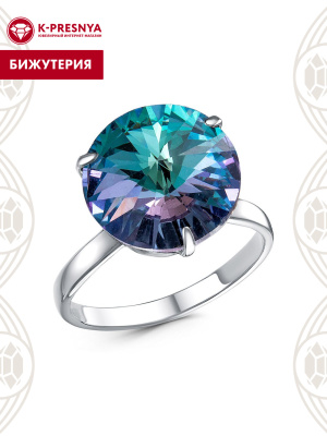 Кольцо бижутерия, покрытие - серебрение, вставка - стекло ювелирное preciosa