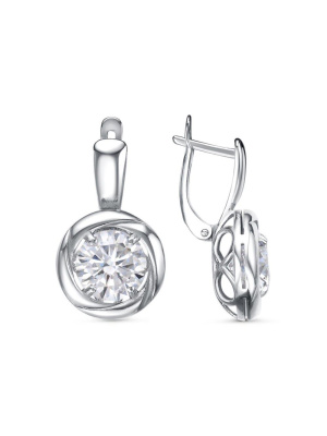 Серьги серебро 925 пробы, покрытие - платинирование, вставка - фианит (недрагоценный камень)