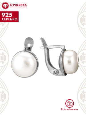 Серьги серебро 925 пробы, покрытие - родирование, вставка - культивированный жемчуг