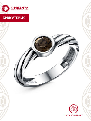 Кольцо бижутерия, покрытие - серебрение с оксидированием, вставка - стекло ювелирное preciosa