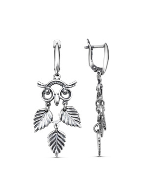 Серьги бижутерия, покрытие - серебрение с оксидированием, без вставок