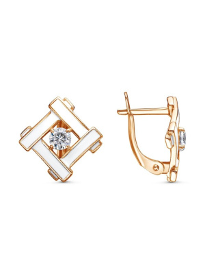 Серьги серебро 925 пробы, покрытие - золочение, отделка - эмаль, вставка - фианит (недрагоценный камень)